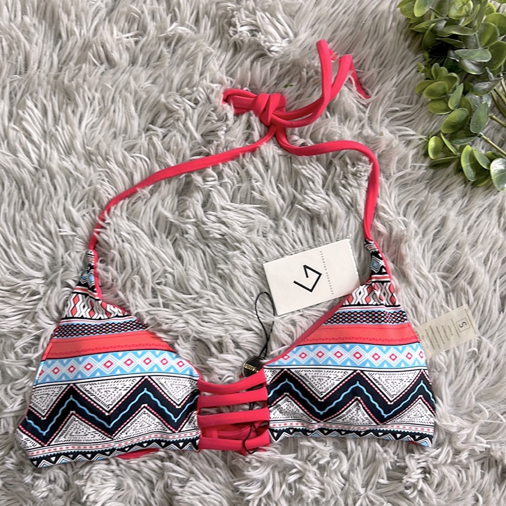 NWT khong boon pink tribal pattern bikini top size S.
